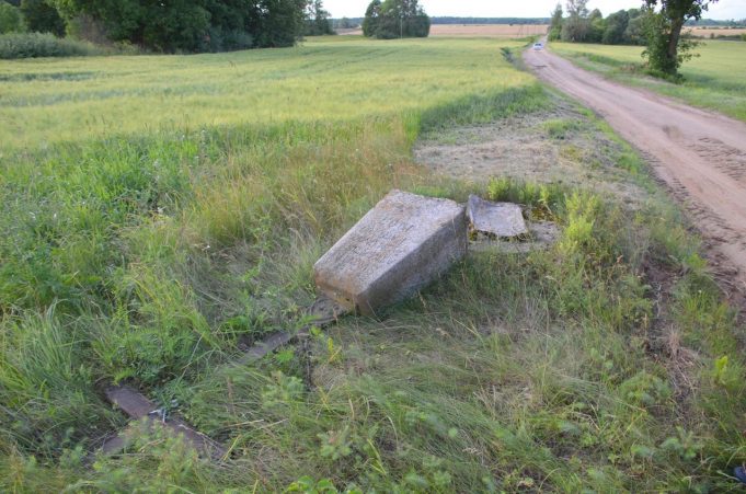 Nuvirtęs Pagurių kaimo kryžius.