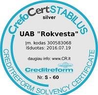 UAB "Rokvesta" suteiktas CrefoCERT STABILUS Silver stabilios įmonės ženklas.
