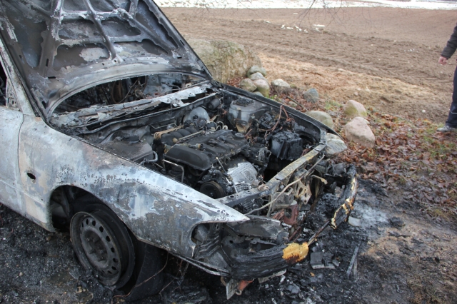 Po gaisro iš mašinos liko tik metalo krūva. M. Katinauskienės nuotr.